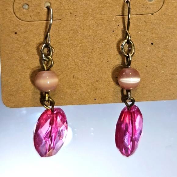 Pink Glass and Acrylic Dangle Earrings - Picture 4 of 4